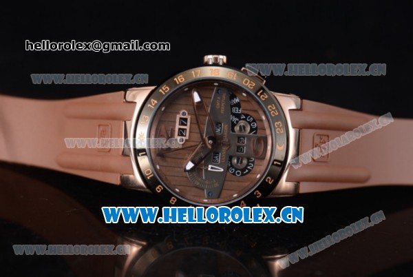 Ulysse Nardin Executive Dual Time & Big Date Asia ST25 Automatic Rose Gold Case Brown Dial White Markers and Brown Rubber Strap - Click Image to Close